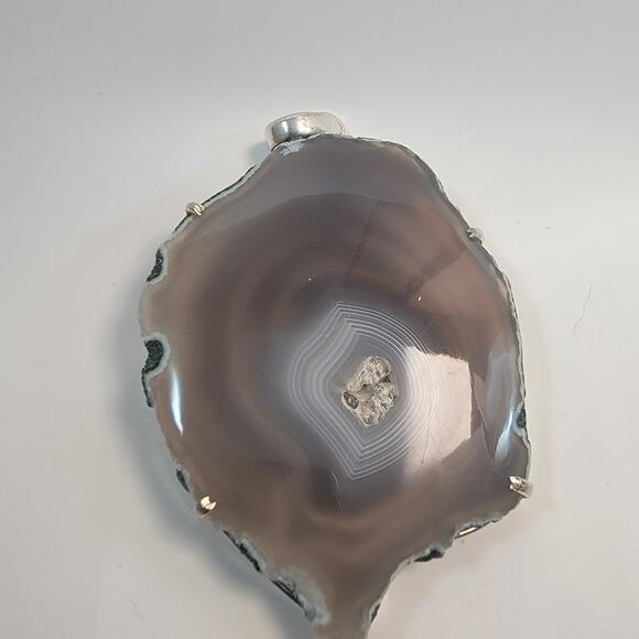 Necklace Pendants Agate Slice Handmade Jewelry in Sterling Silver Prong Setting - Picture 2 of 10